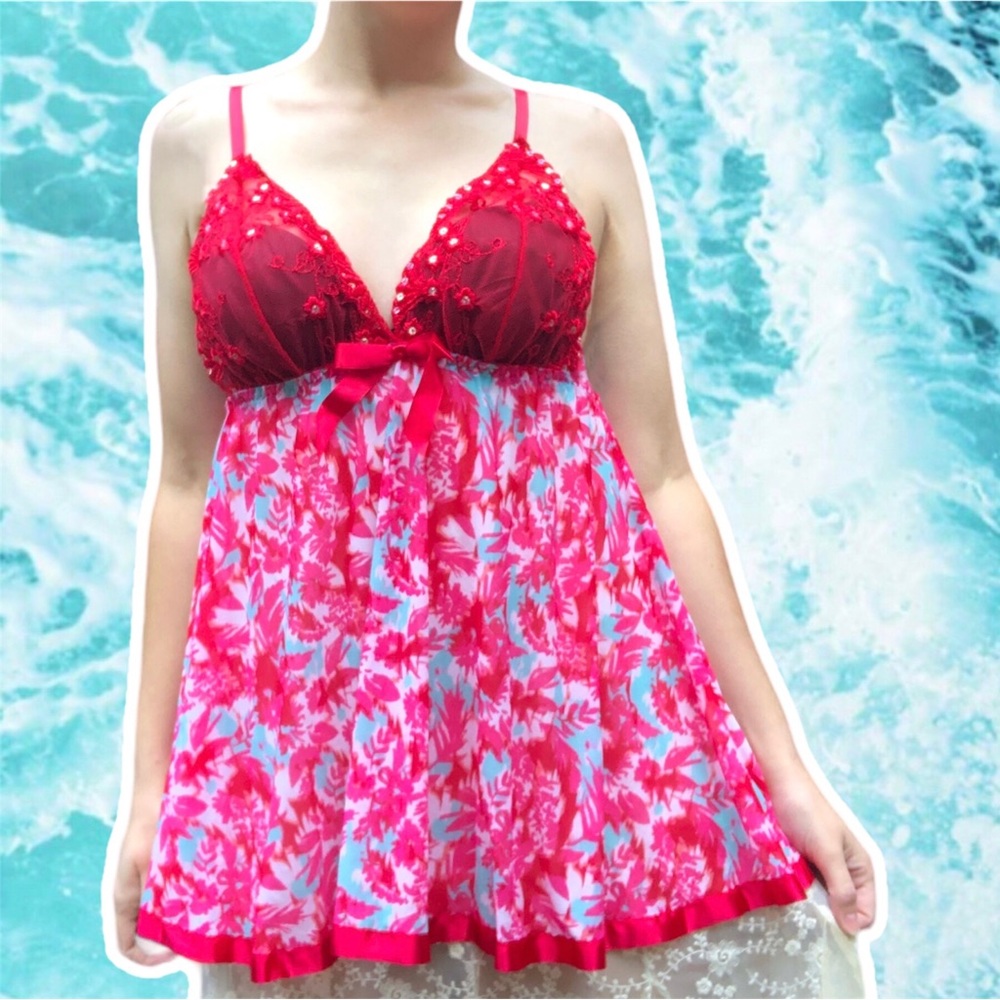 y2k Neon Candycore Babydoll Cami with Lace and Sparkles, Size L